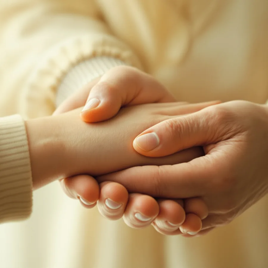 Two hands held together in warmth and support